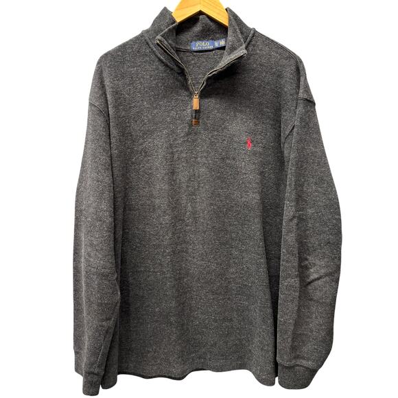 Polo Ralph Lauren Sweater Mens XL Gray 1/4 Zip Pullover Cotton Knit Red Pony - Picture 1 of 7
